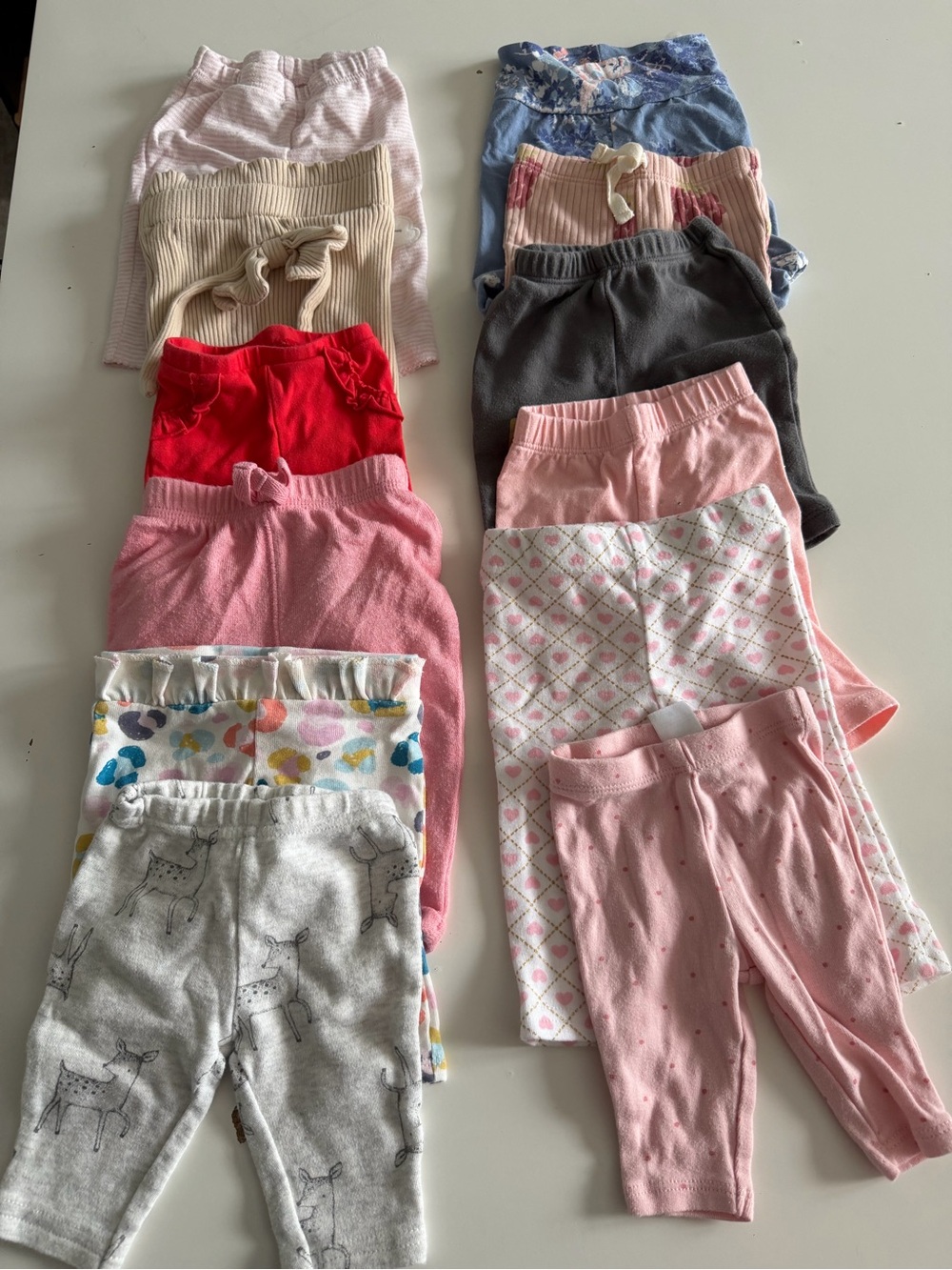 Girls Mixed Solid & Printed Leggings Bundle - Pink, Gray, Cream, Red